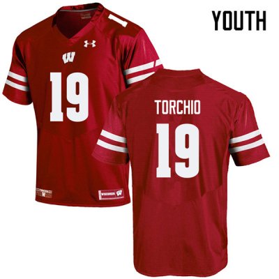 Youth Wisconsin Badgers NCAA #19 John Torchio Red Authentic Under Armour Stitched College Football Jersey ZC31H30GF